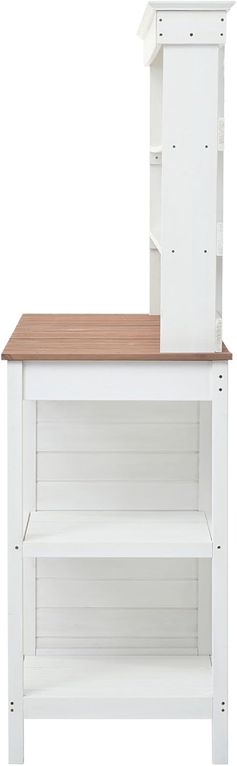 66” Large Outdoor Potting Table with 2 Drawers, Cabinet, Open Shelves, Wooden Potting Bench for Garden, Patio, Farmhouse, Backyard, Spacious Workstation (White, 66")