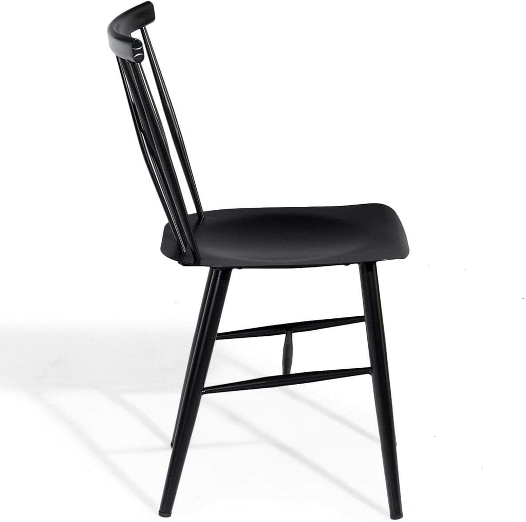 COSTWAY Dining Chair Set of 4, Farmhouse Windsor Chairs Dining Room Chairs with Spindle Back and Sturdy Metal Construction, Kitchen Side Chair for Living Room Restaurant, Black (Height 17'')