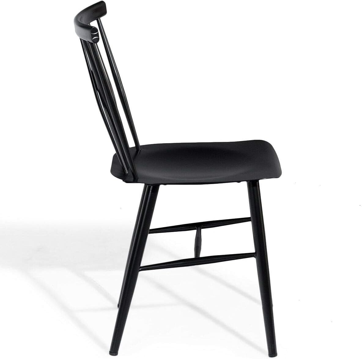 COSTWAY Dining Chair Set of 4, Farmhouse Windsor Chairs Dining Room Chairs with Spindle Back and Sturdy Metal Construction, Kitchen Side Chair for Living Room Restaurant, Black (Height 17'')
