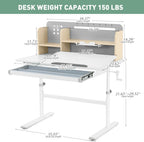 COSVALVE 39in Wide Adjustable Height Kids Desk with Tilting Desktop, Steel Frame, Drawer, and Bookshelf Hutch, Study Child Table for Ages 3-12, Grey