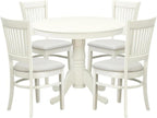 Furnifact White Solid Wood 5 Pc Dining Room Set, Breakfast Nook Table with Slatted Chairs, Kitchen Table and Chairs for 4, Compact Seating Option