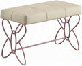 HomeStock Baroque Beauty Upholstered Bench with Metal Tube in White and Light Purple - 32.25" L x 16.5" W x 19.25" H.20 Inches Seat Height, Tufted Padded Seat Cushion