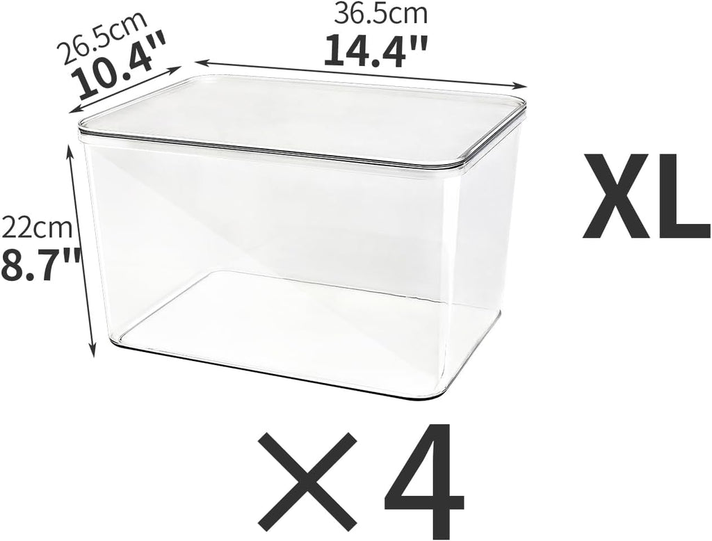 4-Piece Set,Plastic Clear Storage Bin with Lid,Large Storage Containers,Lidded Storage Boxes for Books, Clothes, Toys, Cabinets (clear 4XL)