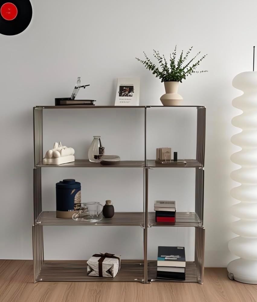 Stainless Steel Side Table,Square Geometry Retro Side Table Linear Metal End Table,Wire Cube Storage Rack, Book Stackable, Stainless Steel Coffee Table，Multi-Purpose Accent Table