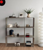 Stainless Steel Side Table,Square Geometry Retro Side Table Linear Metal End Table,Wire Cube Storage Rack, Book Stackable, Stainless Steel Coffee Table，Multi-Purpose Accent Table