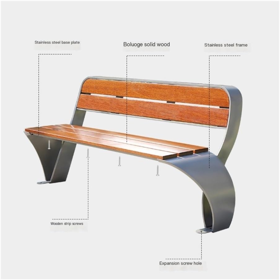 Outdoor Bench, Stainless Steel Outdoor Bench for Park, Garden - Backrest, 2-Seater Garden Bench