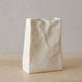 WENSHUO Crinkle Paper Bag Ceramic Vase, Modern Aesthetic Flower Vase for Home Decor, Unique Matte Ceramic Paperbag Vase for Flower Arrangement, Bookshelf Desk Decorative Ornament, Quirky Gift