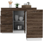 Grecia Kitchen Base Cabinet - 3 Drawers, 2 Shelves, White/Dark Walnut - Expandable Counter Space
