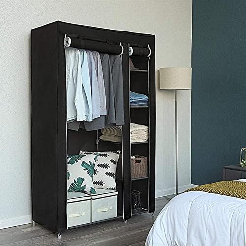 Wardrobe Black Canvas Closet Wardrobe Household Portable Clothes Shoe Storage Organizer Shelf Rack Fabric Bedroom Furnitur Wardrobe Rack (Color : 1PC)