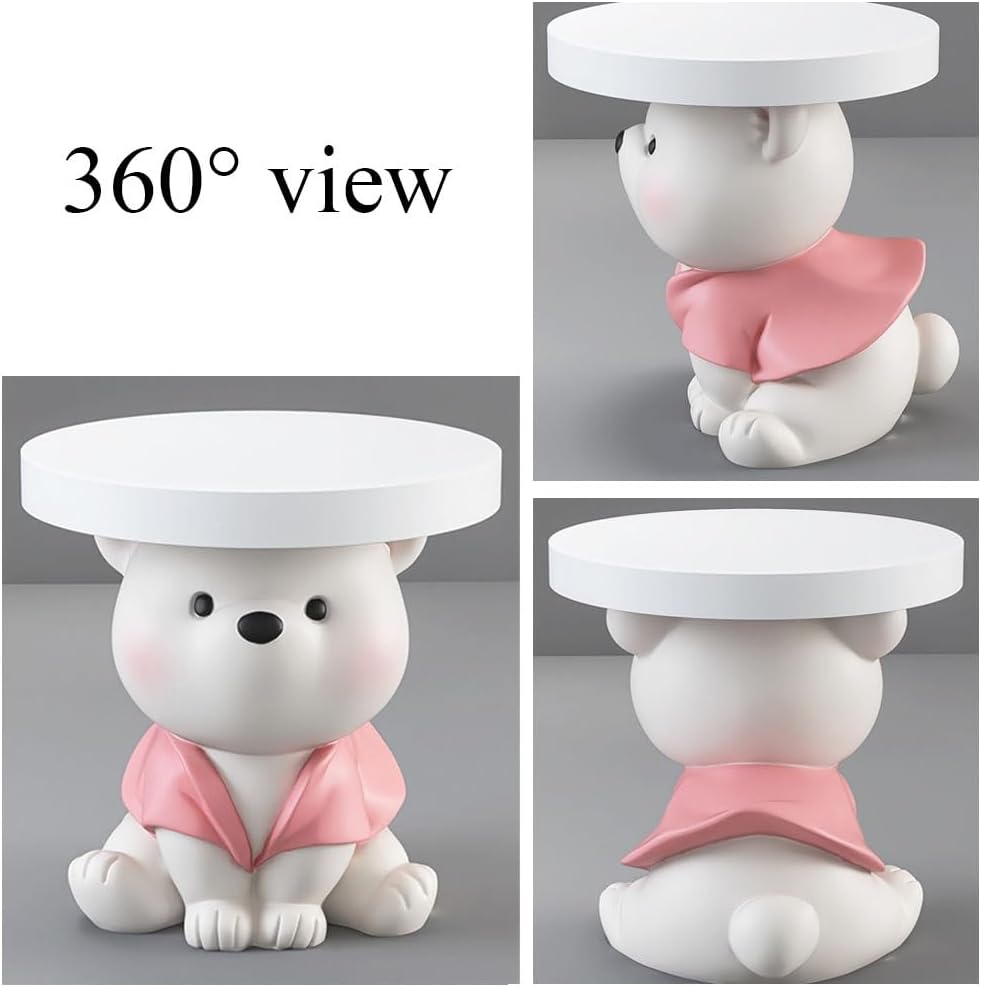 Bear Statue Side Table, Modern and Simple Resin Bedside Table, Small Accent Bear Table, Cute Home Decor for Living Room, Bedroom(Pink)