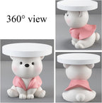 Bear Statue Side Table, Modern and Simple Resin Bedside Table, Small Accent Bear Table, Cute Home Decor for Living Room, Bedroom(Pink)
