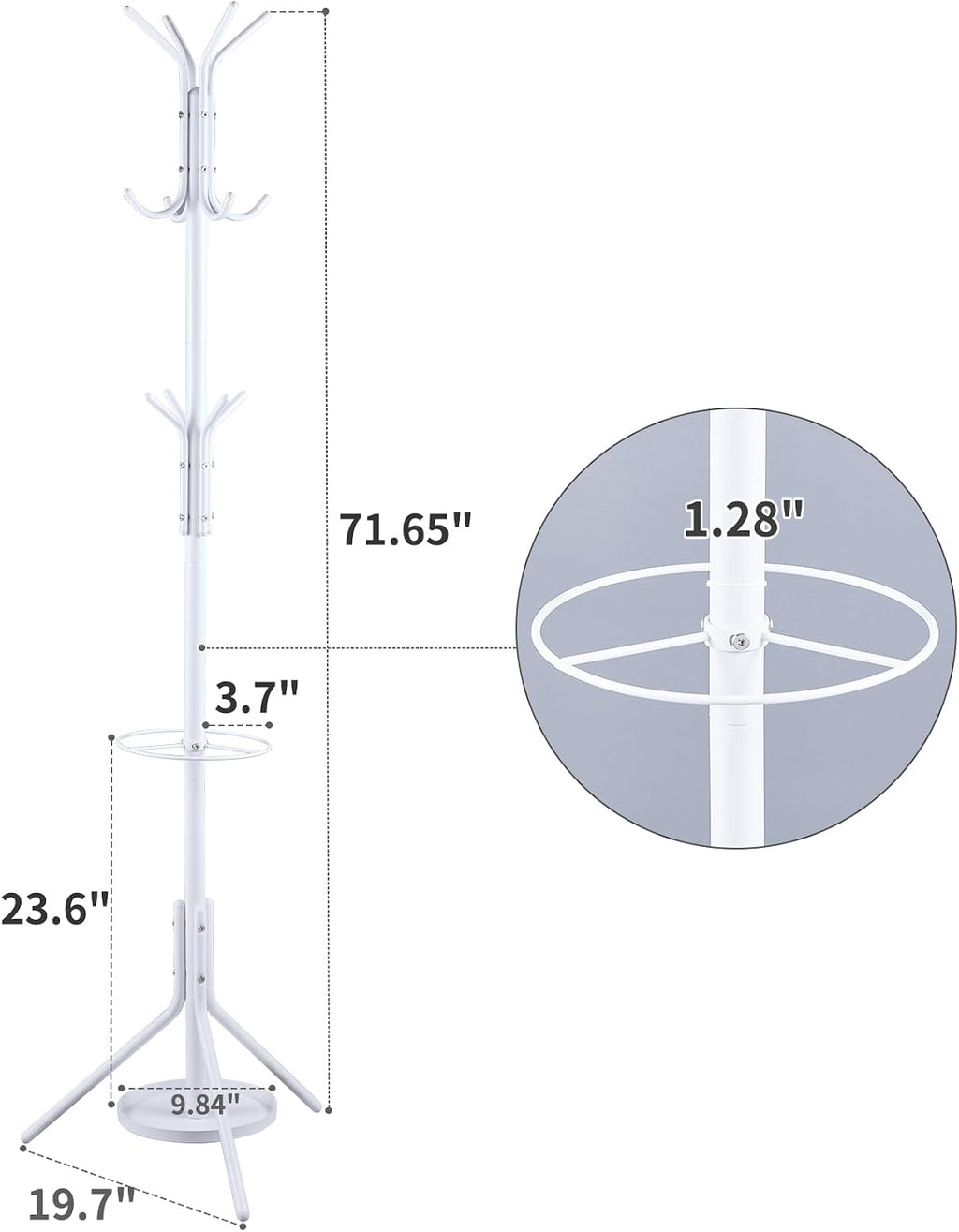 Kitsanery Coat Rack Freestanding,Metal Coat Tree with Umbrella Holder,Hat and Coat Rack Stand for Entryway, Hallway, Living Room, Bedroom (White)