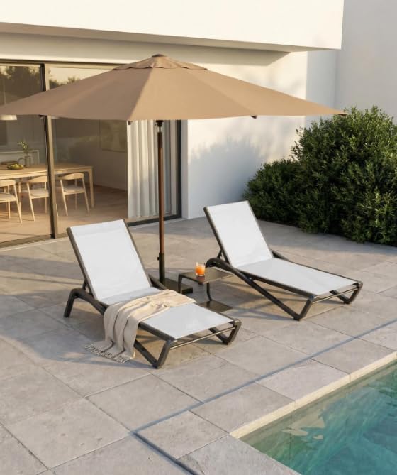 Aluminum Pool Lounge Chairs Set of 4 with 5 Adjustable Backrest, Textilene Fabric, Outdoor Lounge Chairs for Poolside, Beach, Deck, Backyard (White)