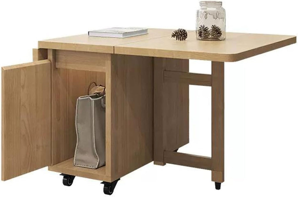 Center Table Foldable End Tables,Side Table with Storage Cabinet for Living Room, Small Bedside for Bedroom, Mobile Sofa Dinning with Wheels Storage Shelf