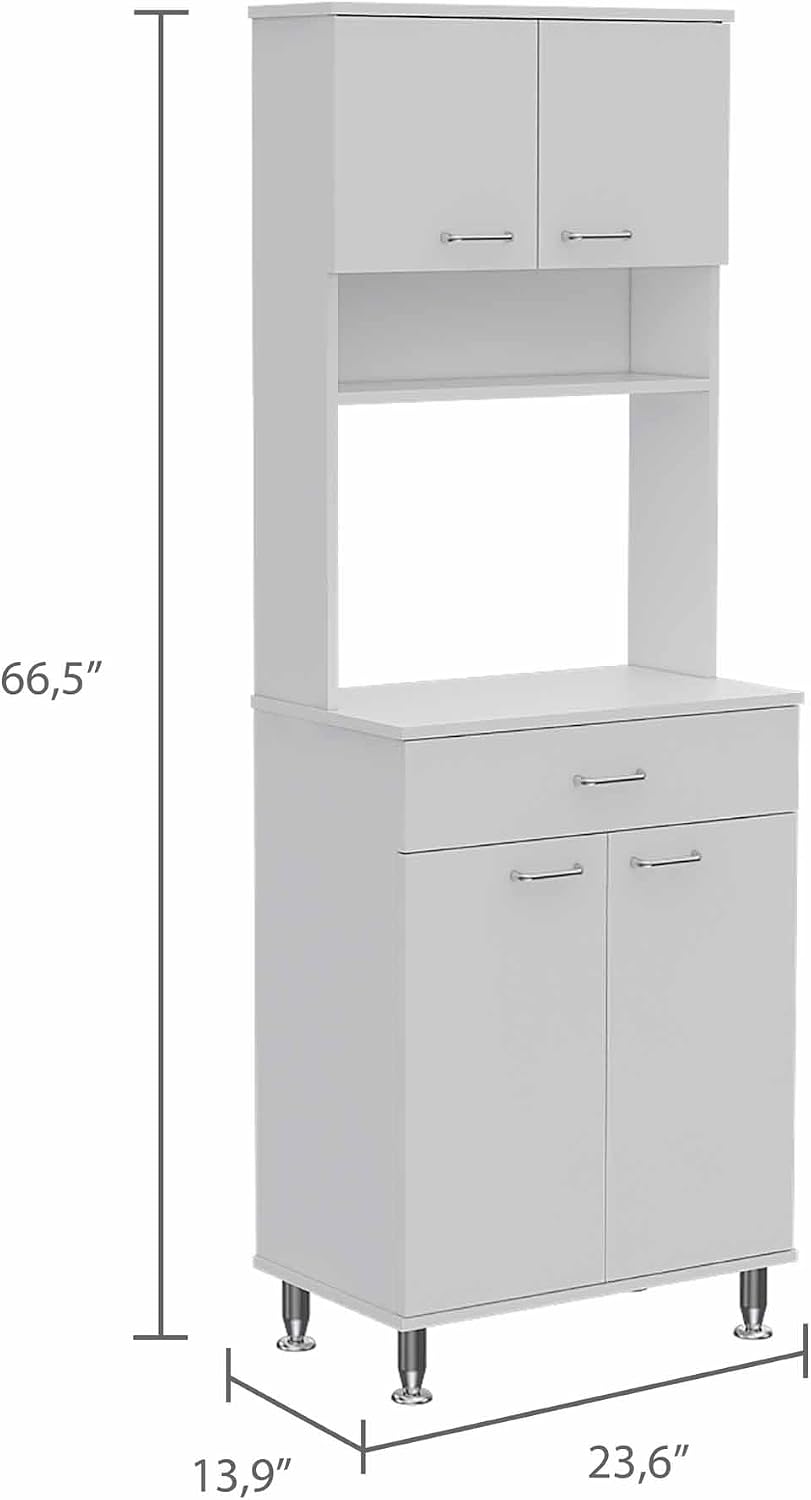66" H Kitchen Pantry Cabinet Storage,4-Door Wooden Cupboard Credenza Bufffet Cabinet Freestanding Kitchen Hutch with Wine Coffee Bar Microwave Stand,White