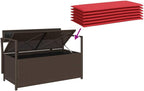 Patio Storage Bench with Cushion Brown Poly Rattan for Outdoor Seating with Storage and Gas Spring