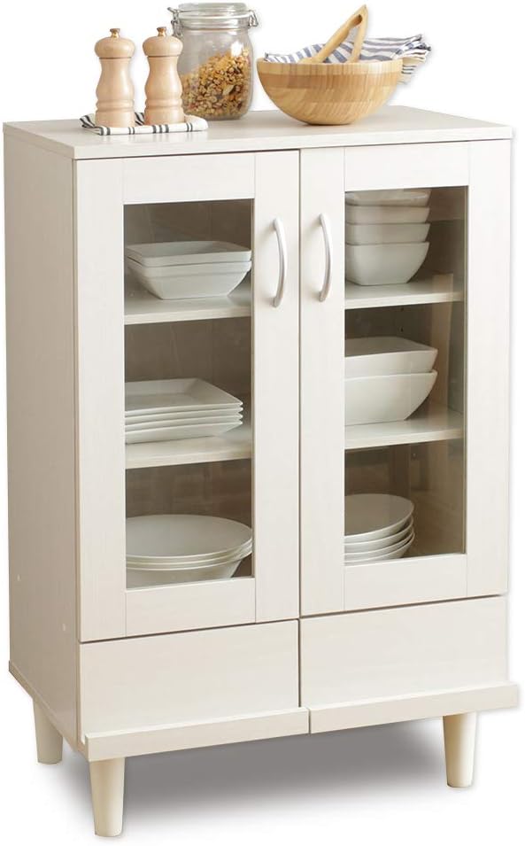 Iris Ohyama KPB-9360 Cupboard, Living Alone, Mini, Slim, Wood Grain, Drawer, Movable Shelf, Width 23.6 x Depth 16.7 x Height 37.8 inches (60 x 42.3 x 93.7 cm), Off White