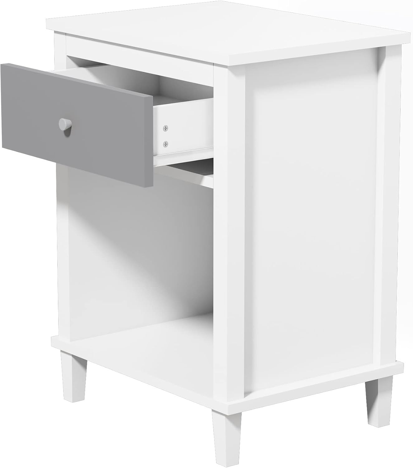 Kids Nightstand with One Drawer Modern Kids Bedside Table with Open Storage Shelf Wood End Side Table Toddler Nightstand for Bedroom Living Room (Grey)