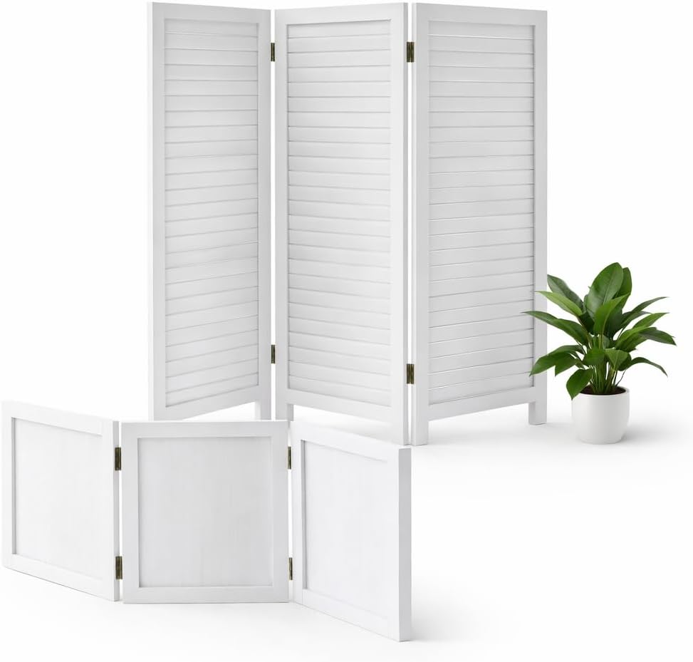 Wooden White Partition Panel Set, Modern Decorative Privacy Divider for Indoor Entryway, Bedroom, Apartment