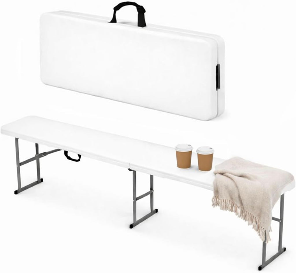 EconoHome Portable White Folding Bench – Heavy-Duty, Lightweight, and Easy to Carry – Perfect for Indoor & Outdoor Events, Camping, Picnics, and Parties