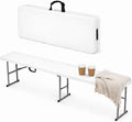 EconoHome Portable White Folding Bench – Heavy-Duty, Lightweight, and Easy to Carry – Perfect for Indoor & Outdoor Events, Camping, Picnics, and Parties