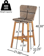 Saiveina Lymington Outdoor Bar Stool, Teak Finished Wood with Light Brown Wicker, Set of 2