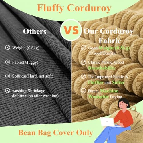 Stuffed Animal Storage Bean Bag Chair Cover,Corduroy Kids Sofa (No Filler) | Holds 80+ plush toys, 220LBS, soft washable, reinforced zipper. Playroom bedroom reading nook. Toddler teen adult. Cover only