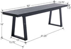 Wooden Dining Bench 60” Industrial Table Benches, Seating Chair Rustic Indoor Benches, Mid Century Kitchen Bench with Metal Legs, Black