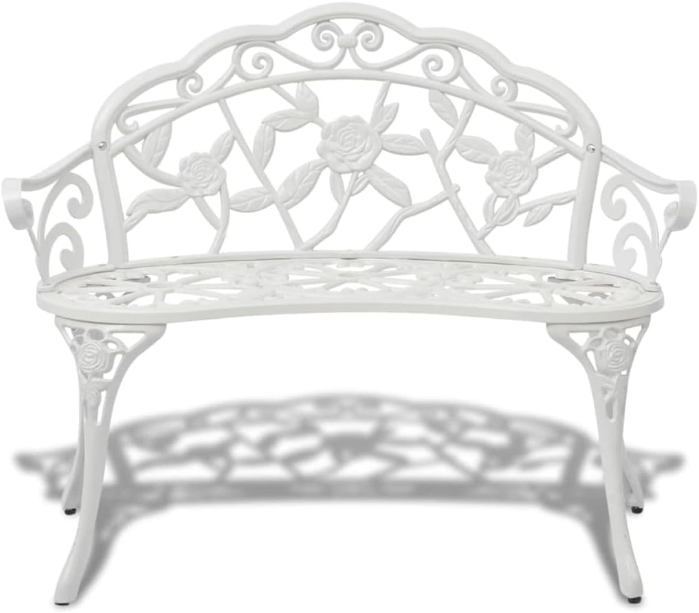 Garden Bench White Cast Aluminum and Cast Iron 39.4 in Durable,Sturdy Metal Garden Bench with Floral Design Durable Outdoor Seating for Two | Relaxation and Gatherings Patio Furniture