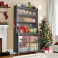Anveffeg 73" Tall Kitchen Pantry Cabinet, 6 Tiers Flip Door with Pegboard Spacious, Adjustable Metal Pantry Storage Cabinet, Anti-Tip Design Hutch for Kitchen, Dining Room, Living Room Grey