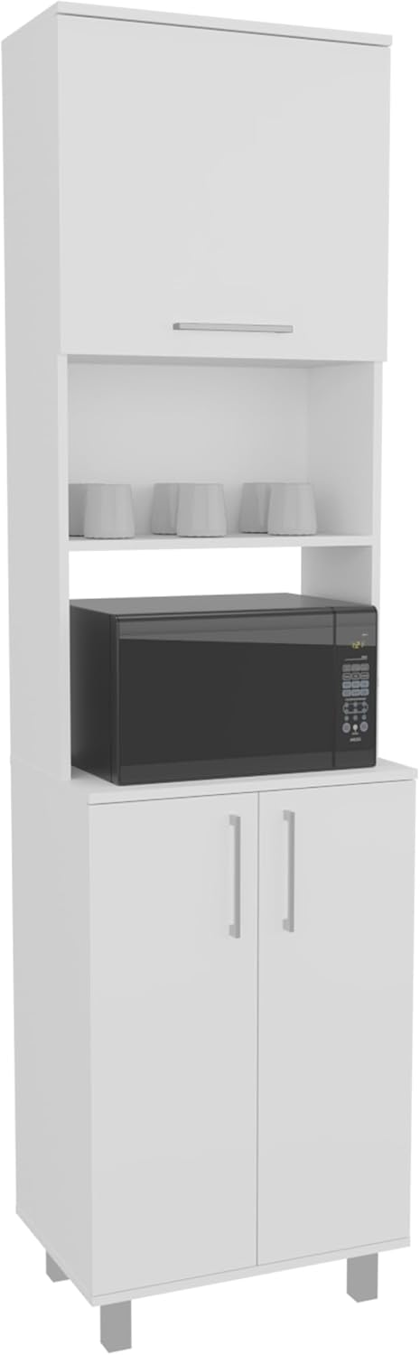 21.7" D*15.4" D*80.3" H Corner Freestanding Kitchen Pantry with 4 Shelves, Top Single Door & Lower Double Door, Rectangular Storage Cabinet, Modern, for Living Room, Dining Room, White