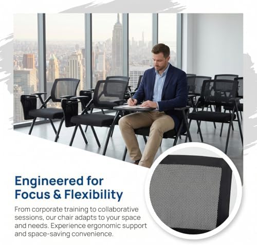 Folding Training Chair with Tablet Arm & Cup Holder – Space-Saving Nesting Chair for Conference Room, Classroom, School, Seminar, Office Meeting
