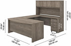 Bush Business Furniture Studio C 72W x 36D U Shaped Desk with Hutch and Mobile File Cabinet in Modern Hickory, U Workstation Set for Home or Professional Office