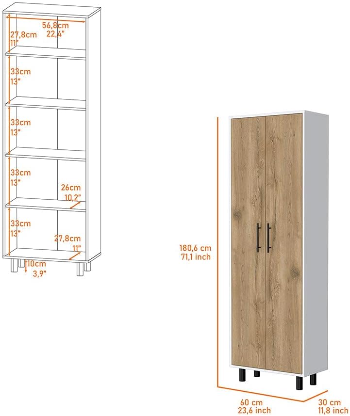Oklahoma Tall Pantry Cabinet, 5-Shelf Storage Organizer, Wood Cupboard with Doors