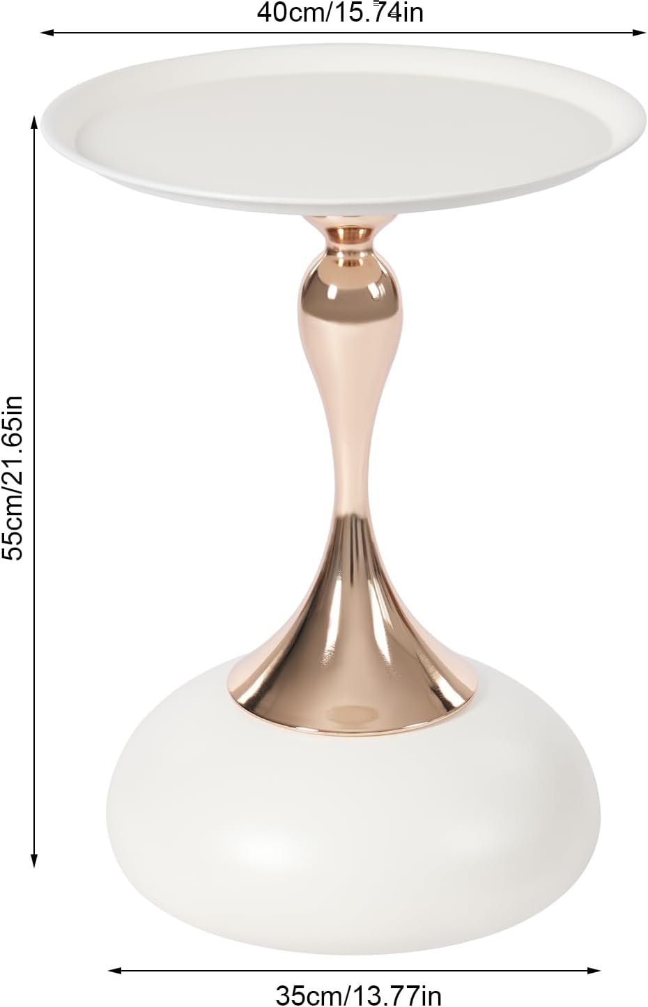Metal Round End Table,Small Round Side Tables for Small Spaces, Modern Pedestal End Table Living Room, Metal Drink Tables Martini Table, Unique Circle Accent Tables for Sofa, Bedroom (White+Rose Gold)