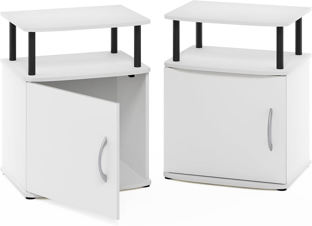 Furinno Jaya Side Table Set of 2, 2-Tier Open Shelf End Table with Door Cabinet, Soft-Edges Night Stand, Bedside Table, for Living Room, Bedroom, White