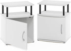 Furinno Jaya Side Table Set of 2, 2-Tier Open Shelf End Table with Door Cabinet, Soft-Edges Night Stand, Bedside Table, for Living Room, Bedroom, White