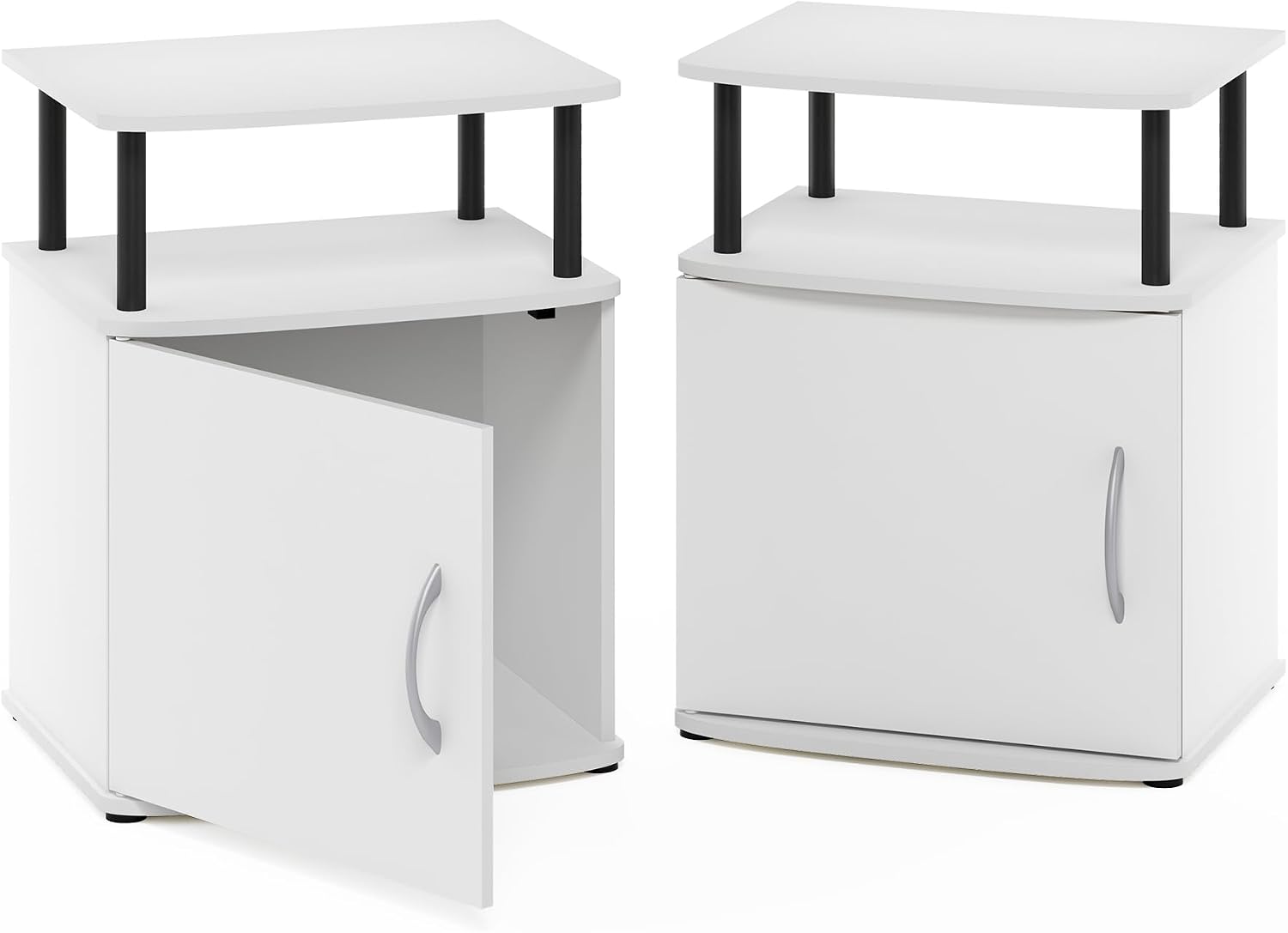 Furinno Jaya Side Table Set of 2, 2-Tier Open Shelf End Table with Door Cabinet, Soft-Edges Night Stand, Bedside Table, for Living Room, Bedroom, White