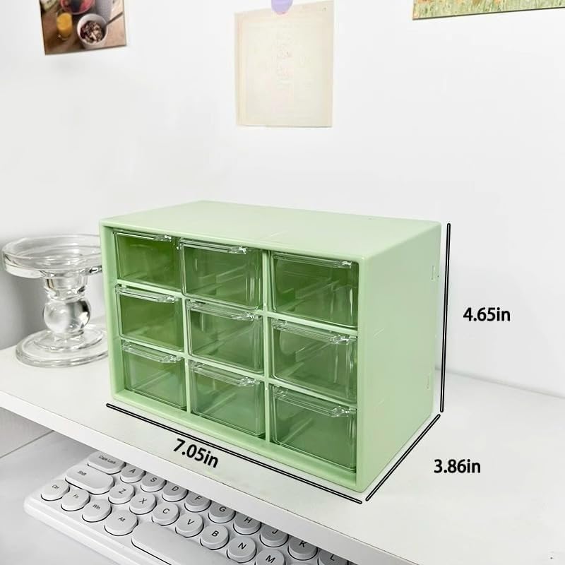 1 Pack Green 9-Compartment Plastic Desk Organizer Box - Desktop Drawer Storage for Hardware, Beads, Makeup, Office & Craft Supplies