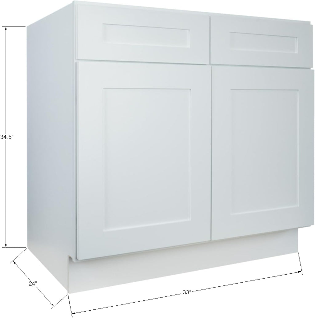 Hollywood Fabiani Design Base Kitchen Cabinet - 33 in. W x 24 in. D x 34.5 in. H, Shaker White, Solid Wood Frame, 1/2-Inch Cabinet-Grade Plywood Box, Soft-Close Door, Ready to Assemble