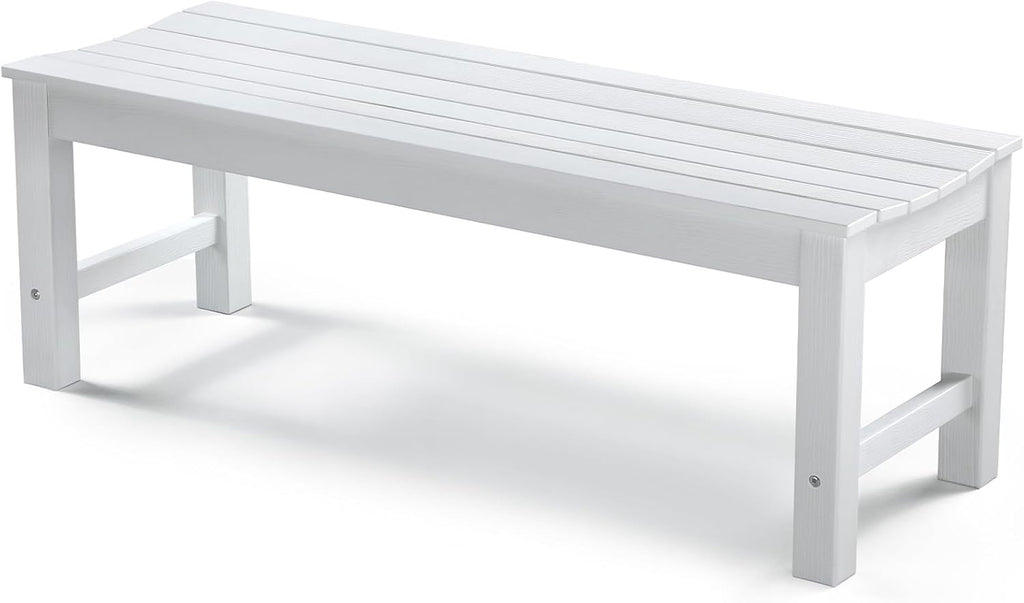 Stoog Outdoor Bench, 2-Person Patio Backless Bench, All-Weather HIPS Garden Bench with 800 lbs Weight Capacity, Never Rot or Fade, for Backyard, Porch and Park, White