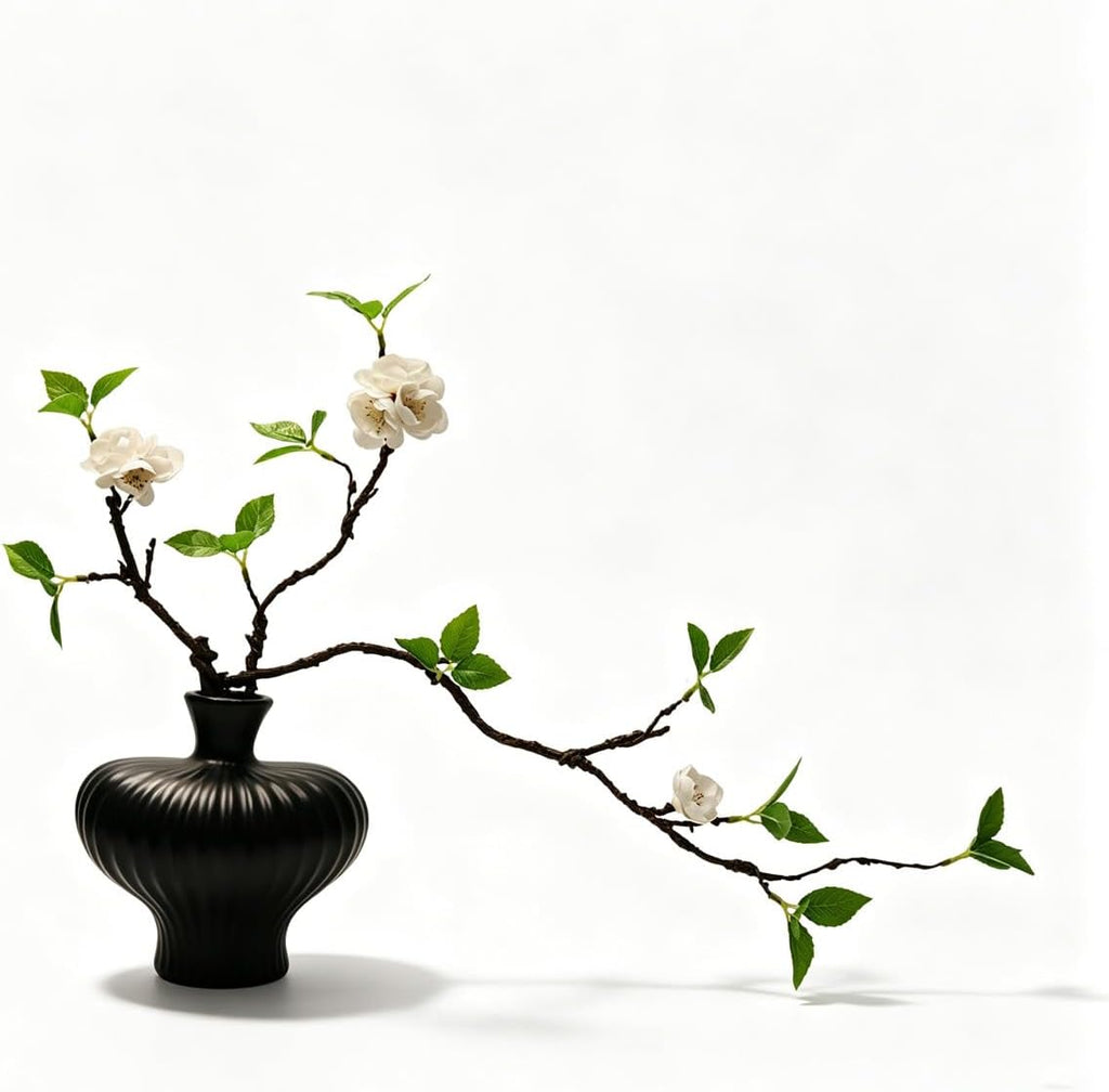 22'' Budded Faux Stem with Vase, 1pcs Artificial Greenery Plant for Centerpiece Table Decorations, Fake Branches in Vase for Farmhouse Living Room Bathroom Office Kitchen Decor - Black