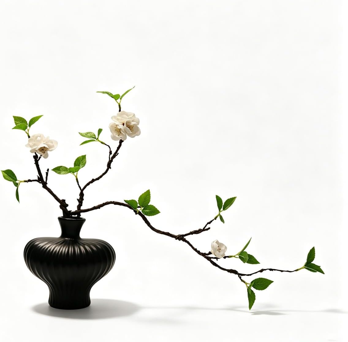 22'' Budded Faux Stem with Vase, 1pcs Artificial Greenery Plant for Centerpiece Table Decorations, Fake Branches in Vase for Farmhouse Living Room Bathroom Office Kitchen Decor - Black