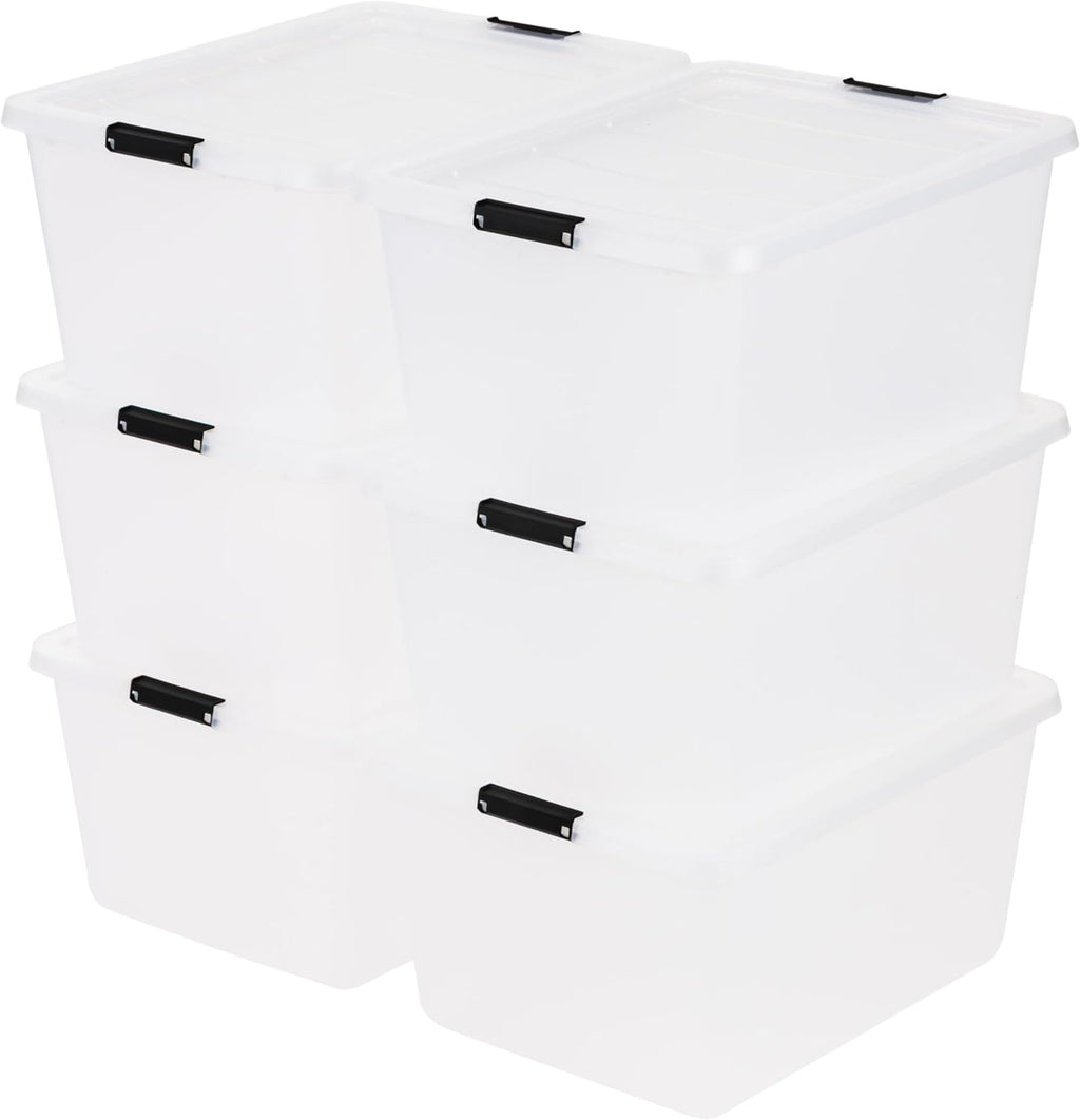 IRIS USA 6-Pack High-Capacity Clip Box with Latching Lids, 32 Quart Craft Storage Bins, Art & Writing Supply Containers for Home, Office & Classroom Organization
