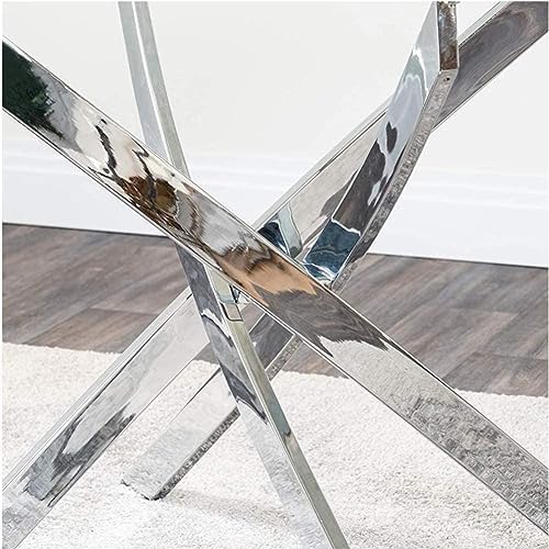 5 Piece Round Glass Dining Table Set for 4, Modern Tempered Glass Top with 4 Upholstered Chairs, Space-Saving Silver & White Set for Small Apartment, Studio,Kitchen or Dining Room