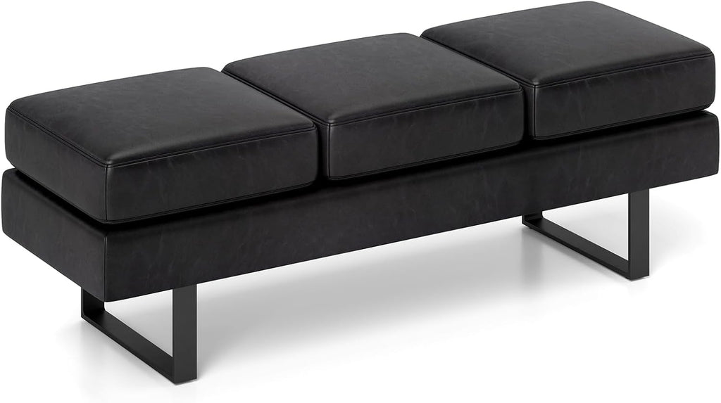 Giantex Waiting Room Bench, Faux Leather Office Guest Chair with 3 Seats, 660 Lbs Capacity, Metal Frame, Reception Chair, Upholstered Bench for Lobby, Conference Room, Entryway, Dining Room (Black)