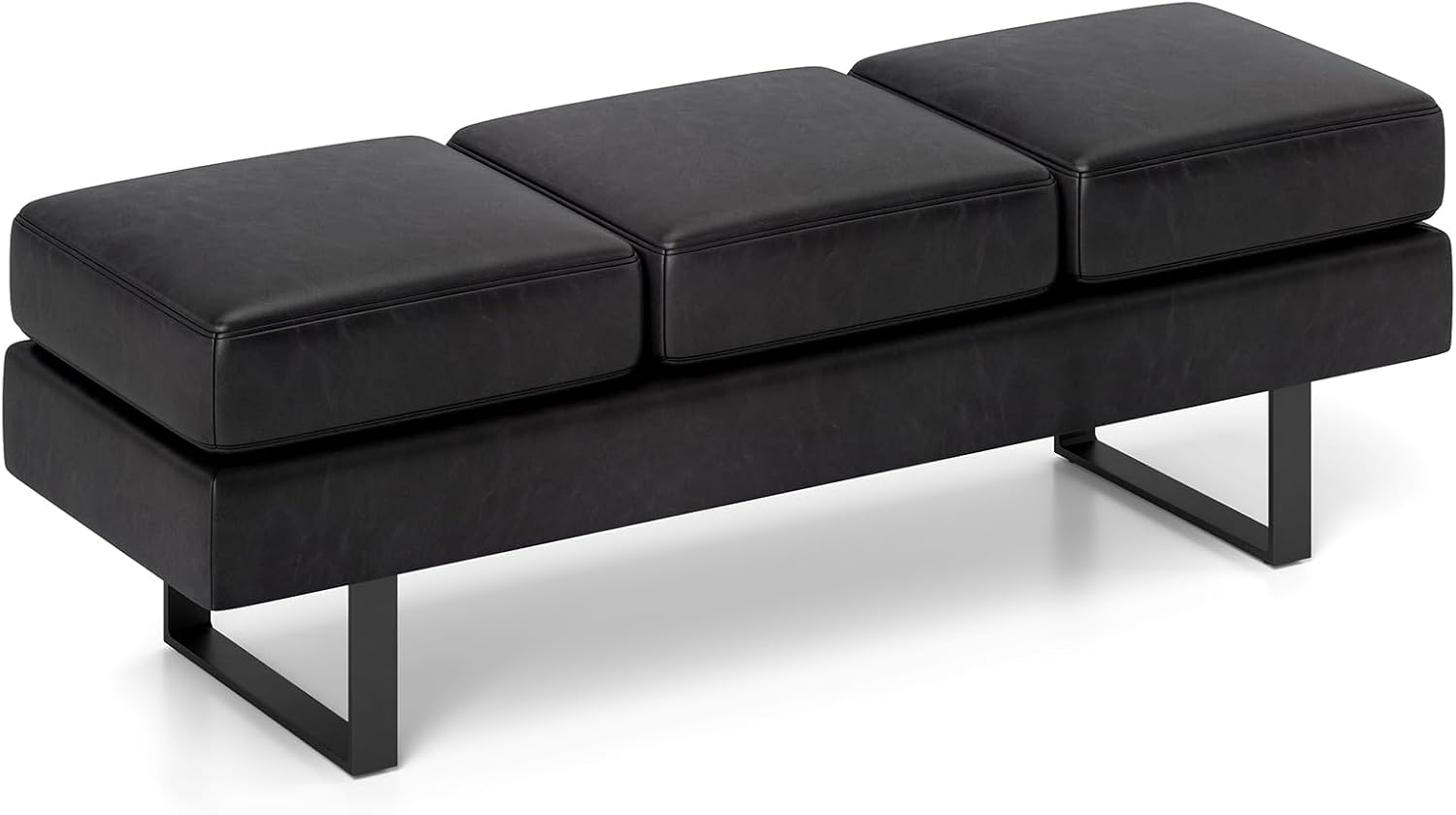 Giantex Waiting Room Bench, Faux Leather Office Guest Chair with 3 Seats, 660 Lbs Capacity, Metal Frame, Reception Chair, Upholstered Bench for Lobby, Conference Room, Entryway, Dining Room (Black)