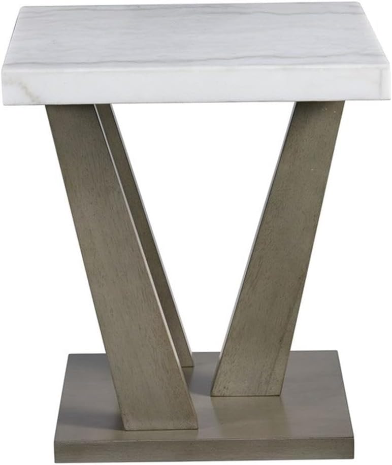 Pemberly Row Square Marble End Table, 22 x 22 x 25 in, Natural White Marble Top, Dark Gray Wood Base, Contemporary Design, Stylish Support Legs for Living Room or Bedroom Decor