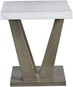 Pemberly Row Square Marble End Table, 22 x 22 x 25 in, Natural White Marble Top, Dark Gray Wood Base, Contemporary Design, Stylish Support Legs for Living Room or Bedroom Decor