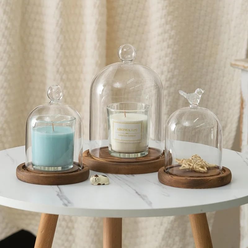 12 * 16cm Big Size Antique Base Different Top Glass Dome Vase Home Decoration Transparent Candle Cover Wedding Friend Favor Gift (1set Ball Dome Base)